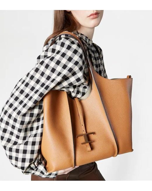 Tod's Brown T Timeless Open-Top Medium Tote Bag