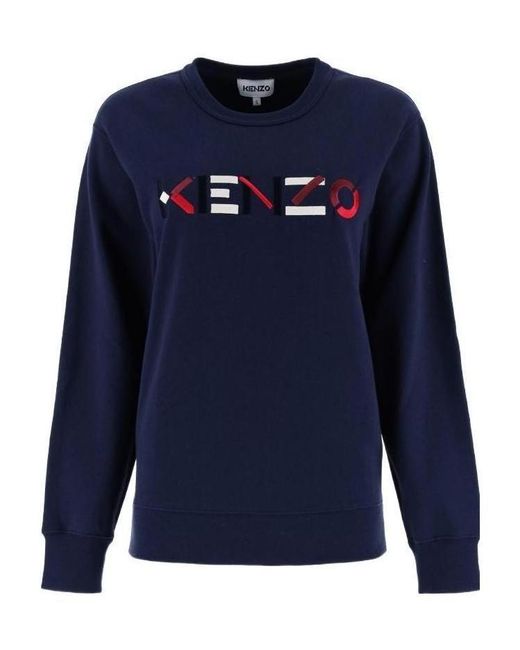 KENZO Blue Embroidered Logo Crew Neck Sweatshirt