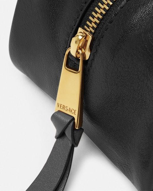 Versace Black Logo-Lettering Zipped Shoulder Bag