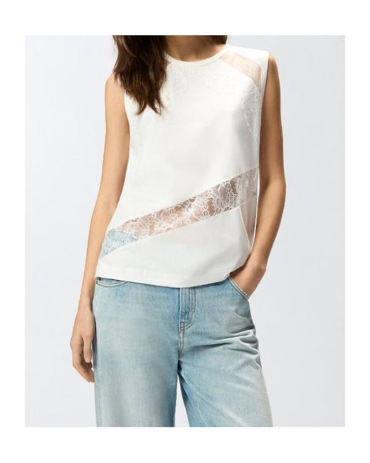 Pinko White Molly Lace Detailed Sleeveless Top