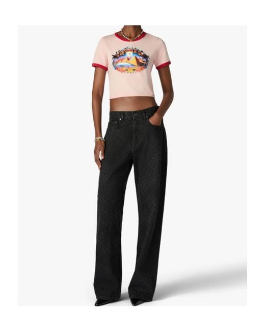 Casablanca Pink Cropped Graphic T-Shirt