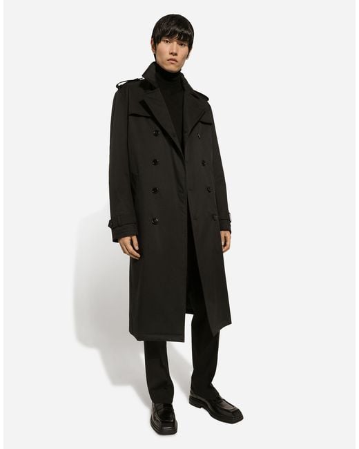 Dolce & Gabbana Black Belted Double-Breasted Trench Coat for men