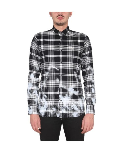 Philipp Plein Gray Gothic Plein Checked Cotton Shirt for men