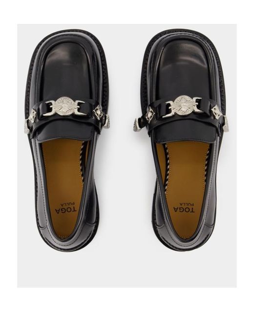 Toga Black Square-Toe Embellished Loafers