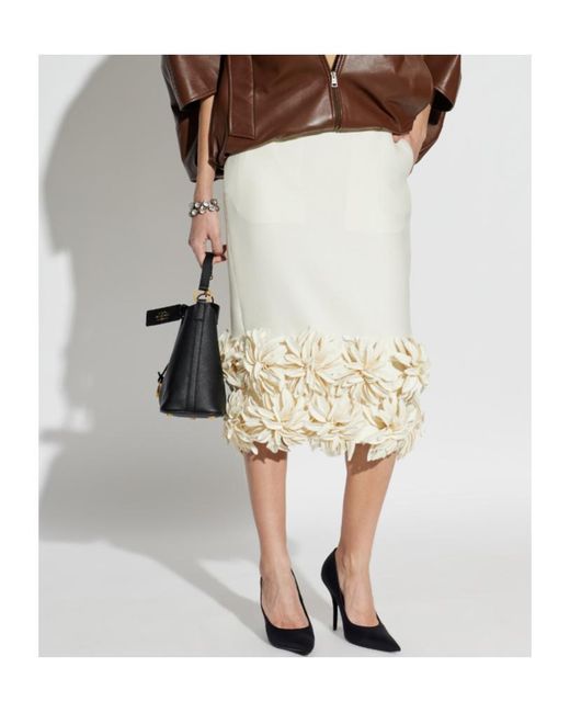 Balenciaga White 3D Floral Hem Pencil Skirt
