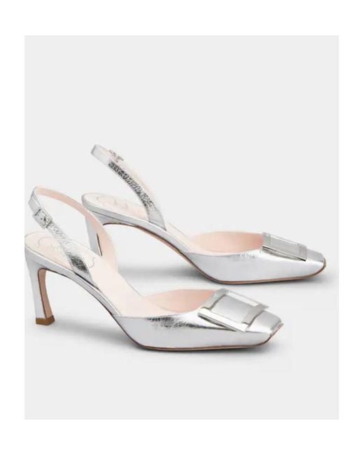 Roger Vivier White Trompette Metal Buckle Slingback Pumps