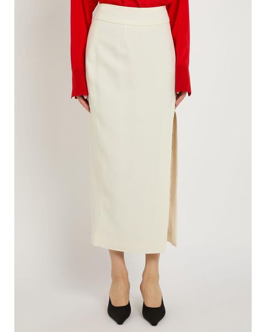 Victoria Beckham White Split Twill Midi Skirt