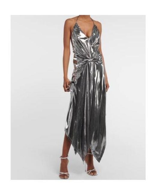 Alexandre Vauthier White Halterneck Metallic Midi Dress