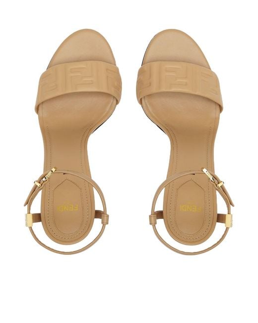 Fendi Metallic Dolphin Logo Embossed Ankle Strap Sandals