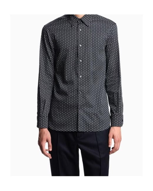 Emporio Armani Blue Printed-Pattern Stretch Shirt for men