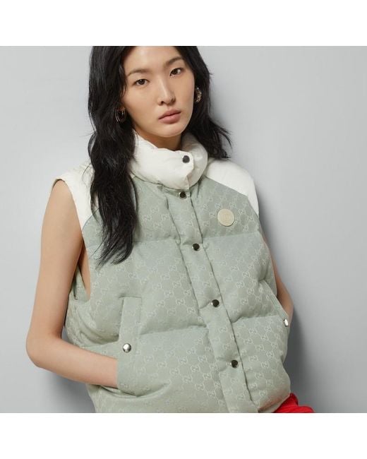 Gucci Green Gg Panelled Padded Gilet