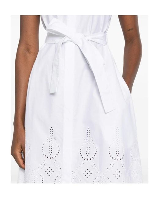 P.A.R.O.S.H. White Belt Eyelet Midi Dress