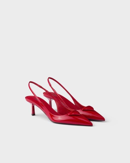 Prada Red Logo Detailed Slingback Pumps