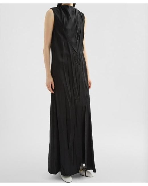 Jil Sander Black Satin Draped Maxi Dress