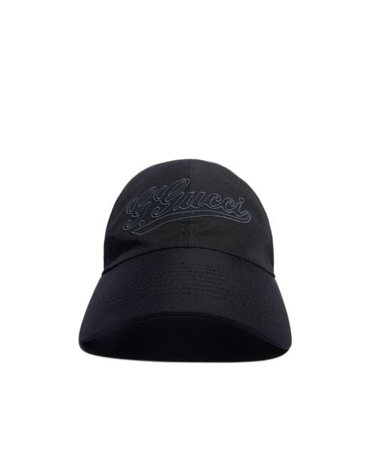 Gucci Blue Cotton Baseball Hat With Embroidery