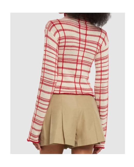 Marni Red Checked Wool Blend Turtleneck Sweater