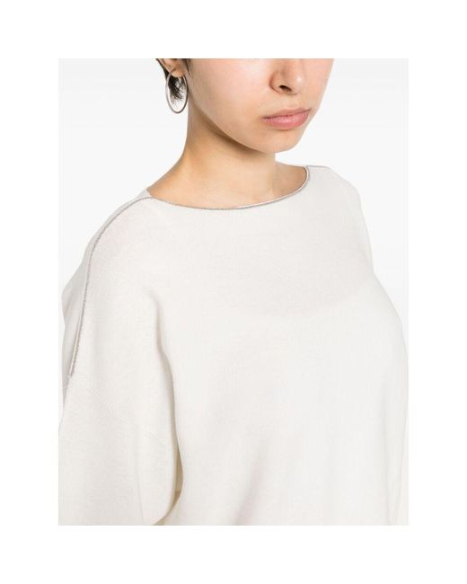 Fabiana Filippi White Beaded-Trim Wide-Neck Knitted Blouse