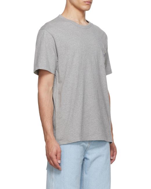 Maison Kitsuné Gray Embroidered-Logo Pocket T-Shirt for men