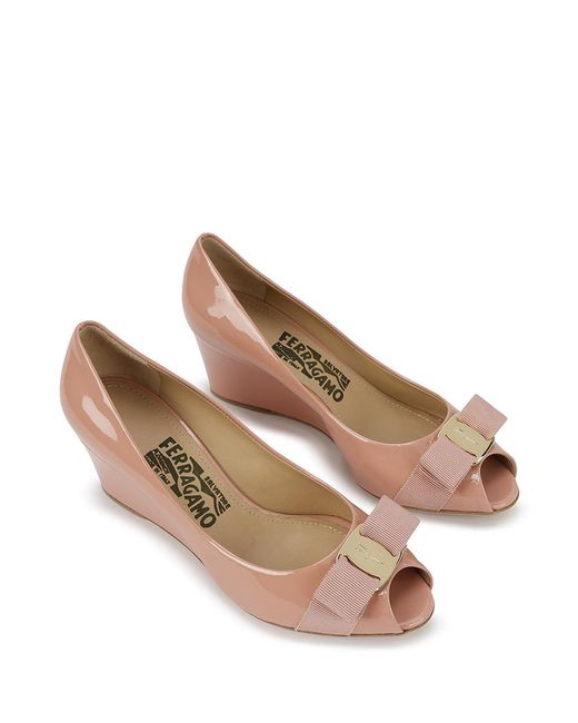Ferragamo Pink Peep-Toe, Patent-Leather Booties