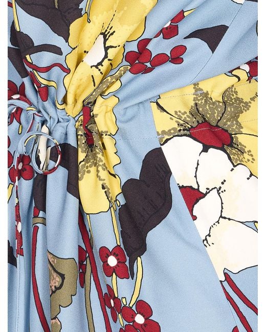 Marni Blue Floral Print Short Sleeve Dress