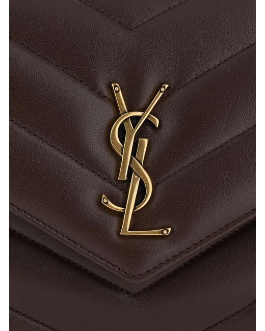 Saint Laurent Brown 'Loulou' Crossbody Bag With Chain Strap And Cassandre Plaque On The Front