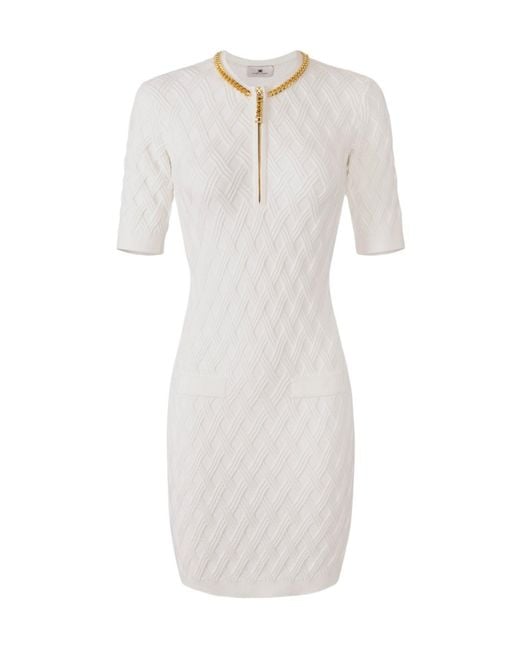 Elisabetta Franchi White Embellished Knitted Mini Dress