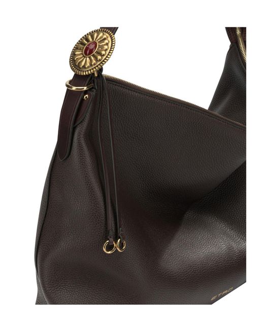 Etro Black Logo-Lettering Grained-Leather Shoulder Bag