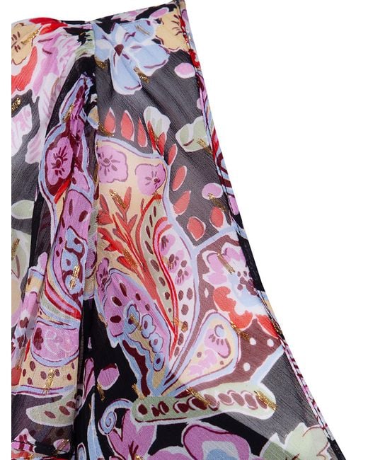Rixo Purple V-Neck Floral Print Dress