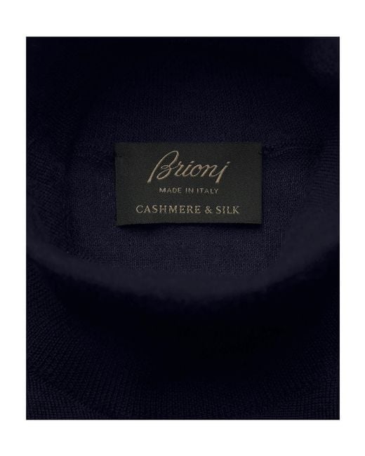 Brioni Blue Essential Midnight Cashmere And Silk Turtleneck Sweater for men