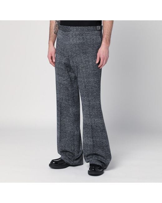Prada Gray Printed Cotton Gabardine Pants for men