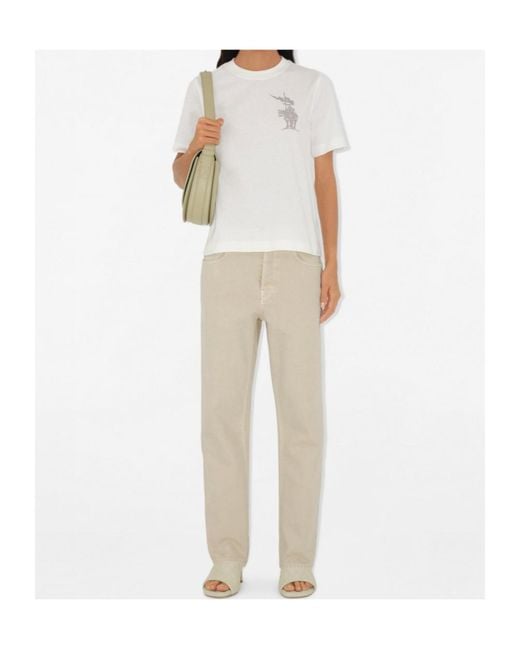 Burberry White Equestrian Knight-Motif T-Shirt