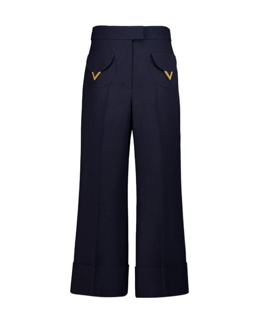 Valentino Blue Vlogo Signature Turn-Up Cuff Trousers