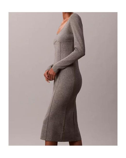 Calvin Klein Gray Fitted Midi Dress
