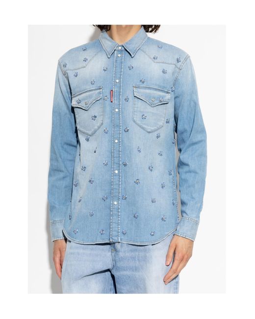 DSquared² Blue Embellished Western Shirt for men
