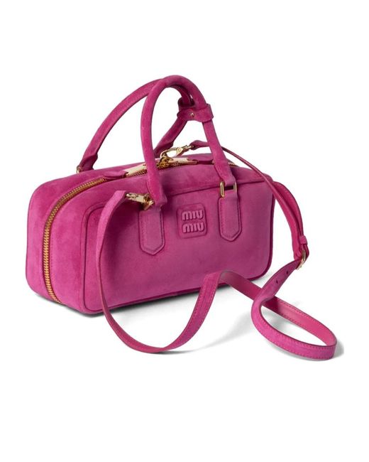 Miu Miu Pink Arcadie Logo Embossed Tote Bag