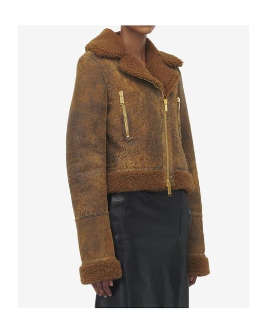 McQueen Brown Off-Center Zip Aviator Jacket