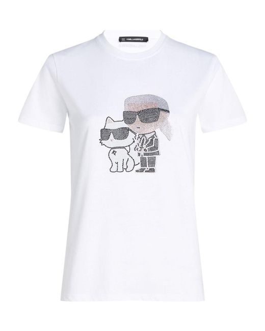 Karl Lagerfeld White Ikon Karl Choupette Embellished T-Shirt