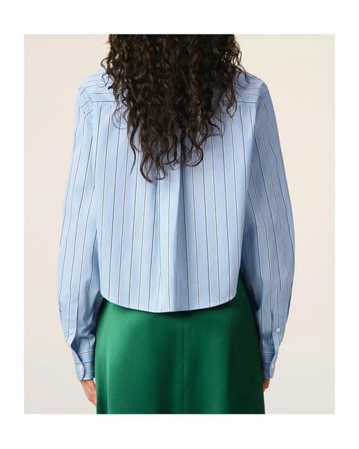 AMI Blue Striped Cotton Cropped Shirt