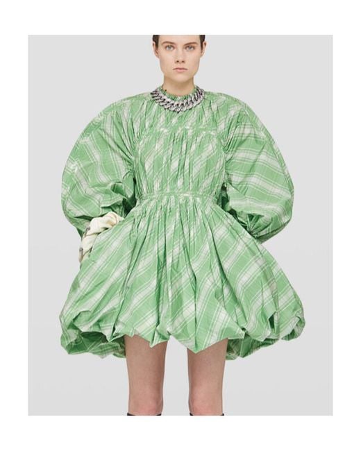 Jil Sander Green Plaid-Check Pattern Minidress