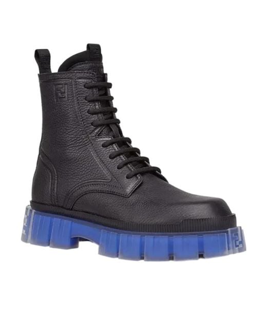 Fendi Blue Ff-Motif Ridged Boots for men