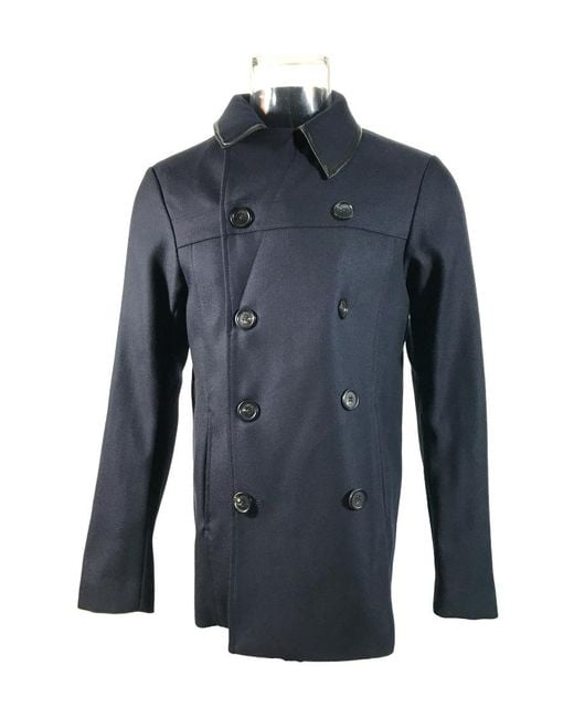 Emporio Armani Blue Double Breasted Coat for men
