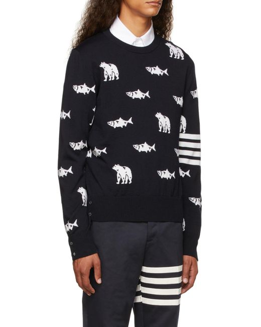 Thom Browne Black Fish Bear Jumper for men