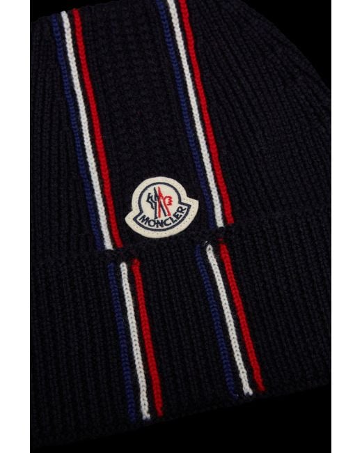 Moncler Blue Logo Patch Knitted Beanie for men