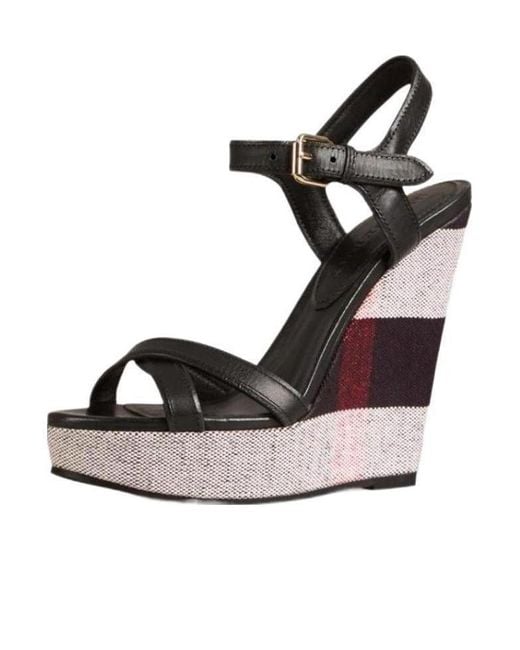 Burberry Black Checkered Open-Toed High-Heeled Sandals