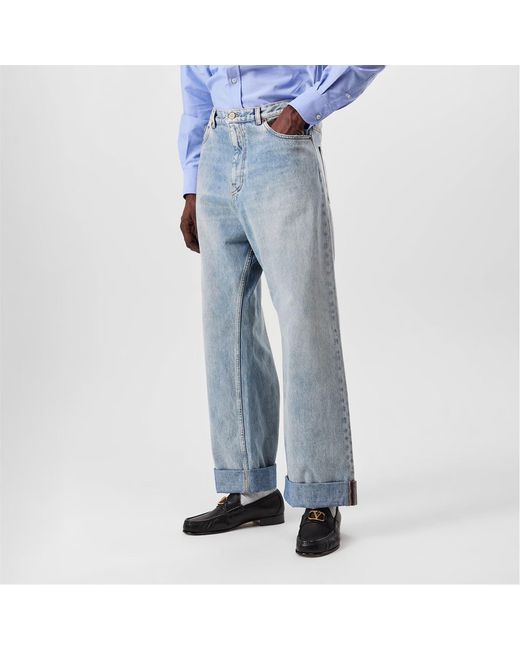 Valentino Blue Wide-Leg Denim Trousers for men