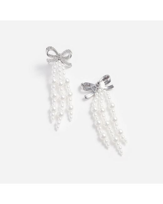 Self-Portrait White Bow Embellished Earrings