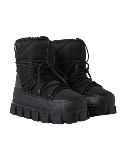 Prada Black Logo Lac-Up Booties