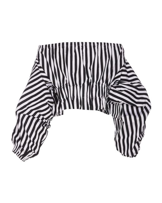 Patou Black Off-Shoulder Bow-Detailed Striped Top