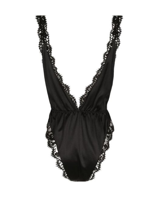 Dolce & Gabbana Black High-Cut Leg Satin Bodysuit