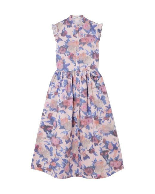 Erdem Purple Ruffled Print Dress